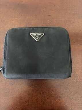 Prada Black Nylon Zippered/Snap Wallet with Triangle Logo